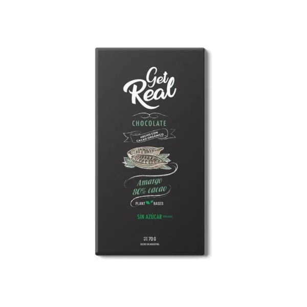 Chocolate Amargo 80% Cacao Sin Azucar Agregada x 70g - Get Real