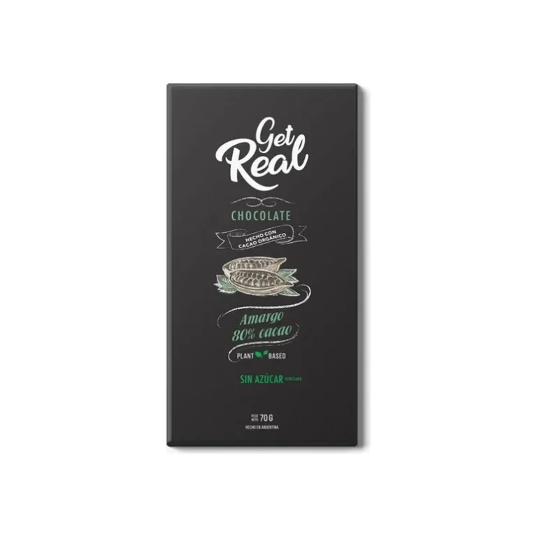 Chocolate Amargo 80% Cacao Sin Azucar Agregada x 70g - Get Real