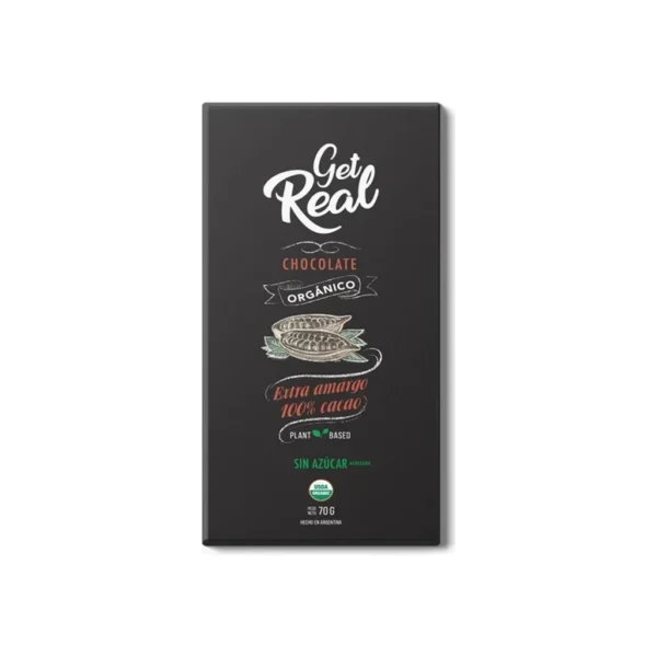 Chocolate Amargo 100% Sin Azucar Agregada x 70g - Get Real