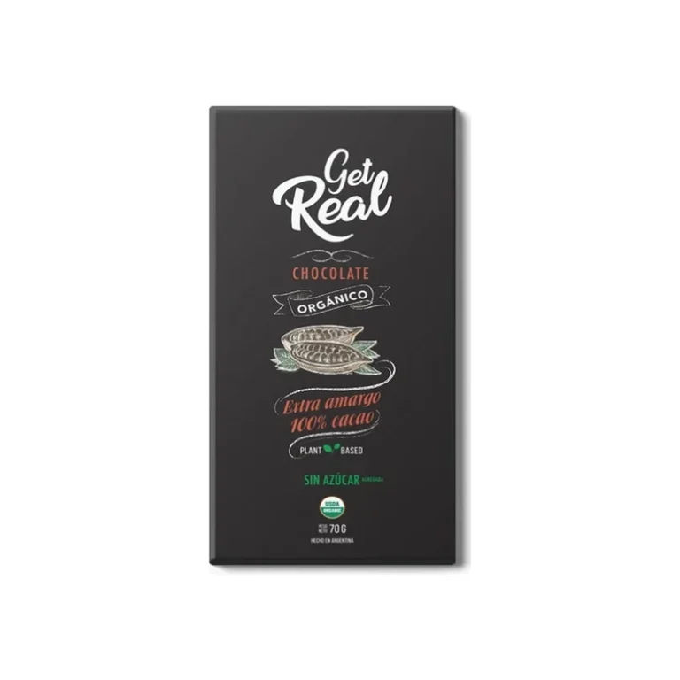 Chocolate Amargo 100% Sin Azucar Agregada x 70g - Get Real