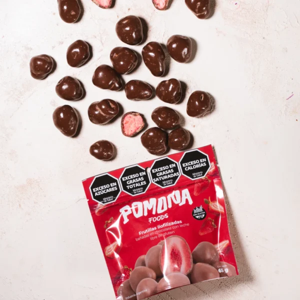 Frutillas liofilizadas bañadas en chocolate con leche x 65 g - Pomona
