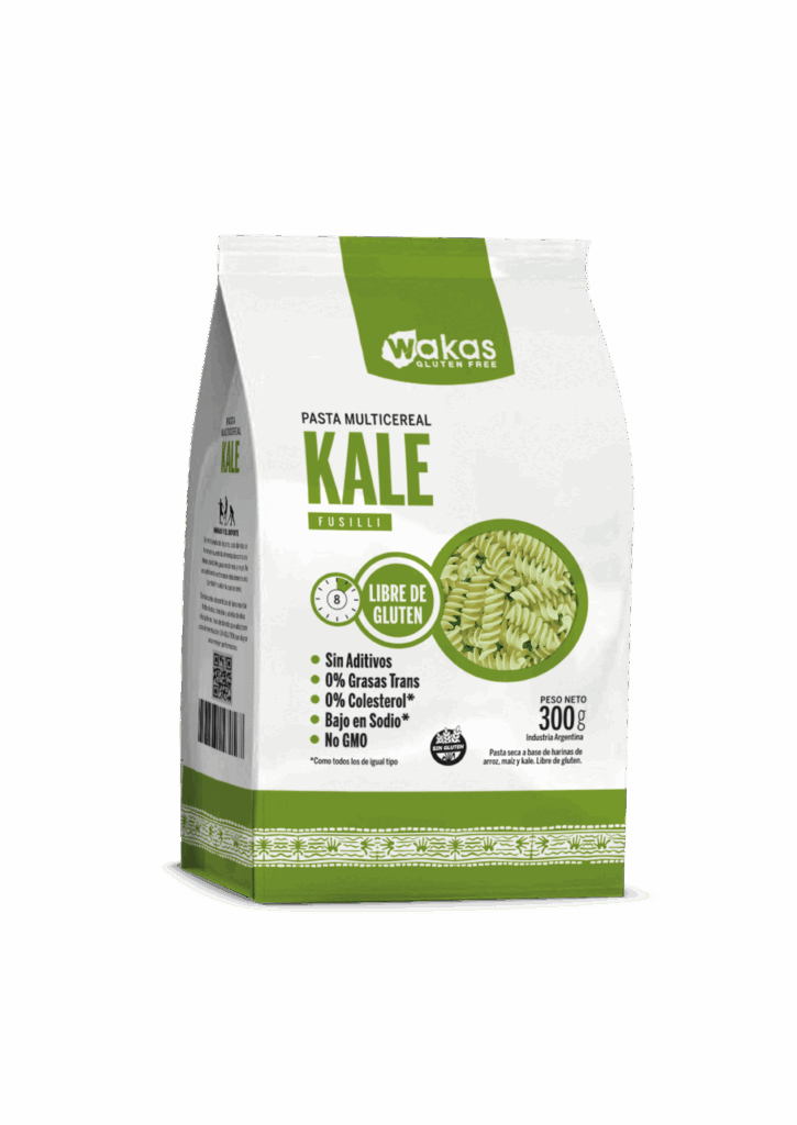 fideos waka sabor kale, empaque verde con blanco