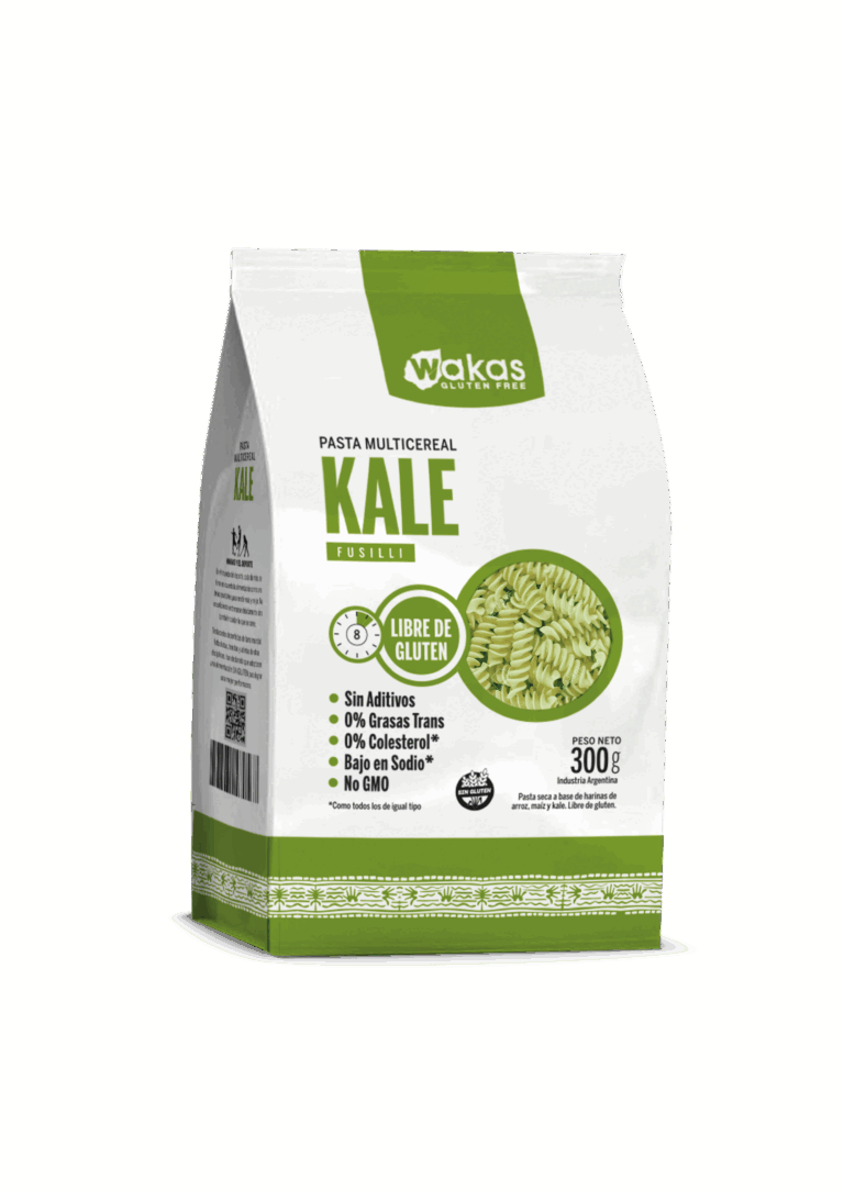 fideos waka sabor kale, empaque verde con blanco